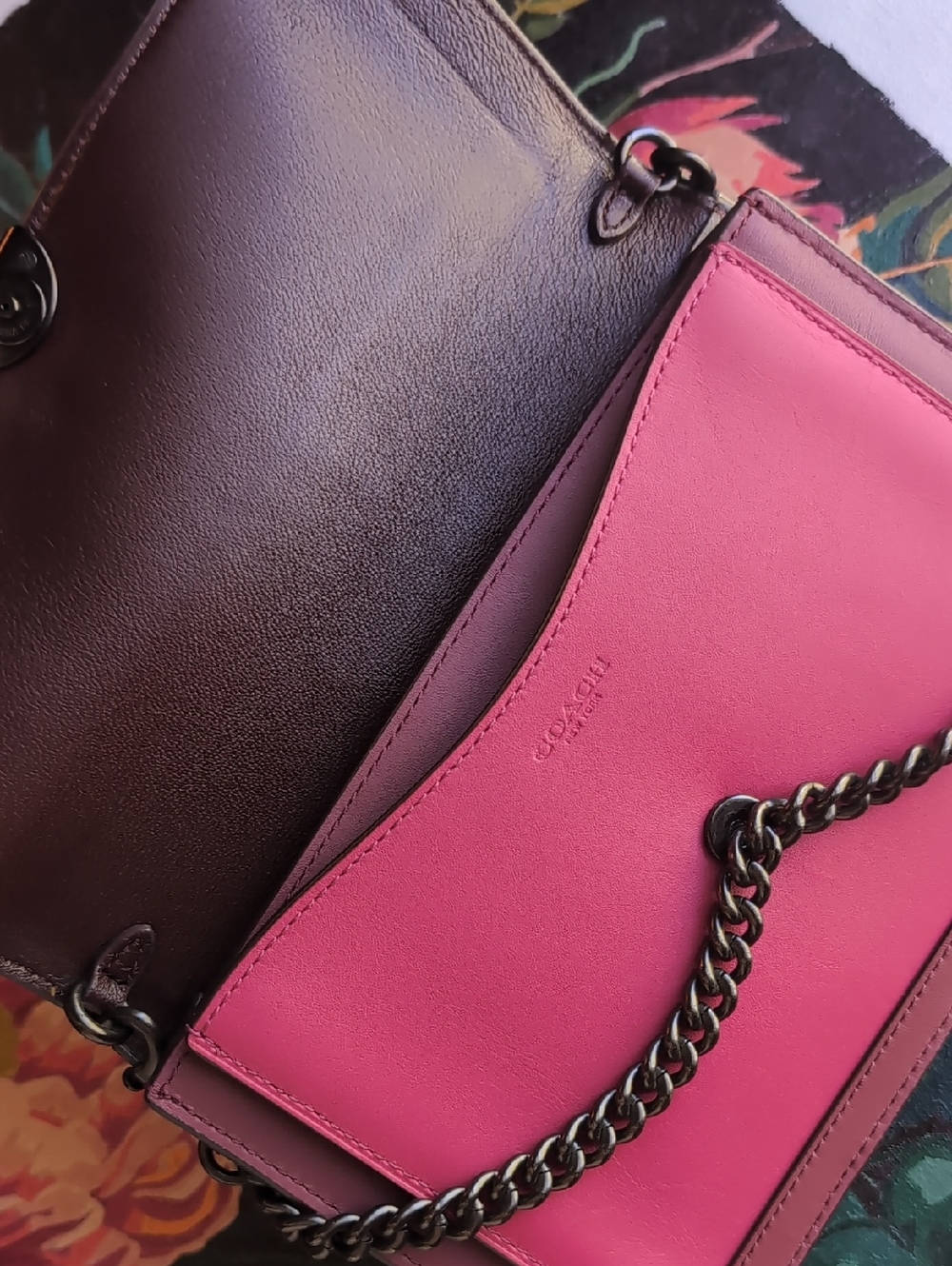 Coach Small Formal Party Purse Crossbody / Shoulder / Clutch Pink Color block - Picture 8 of 11